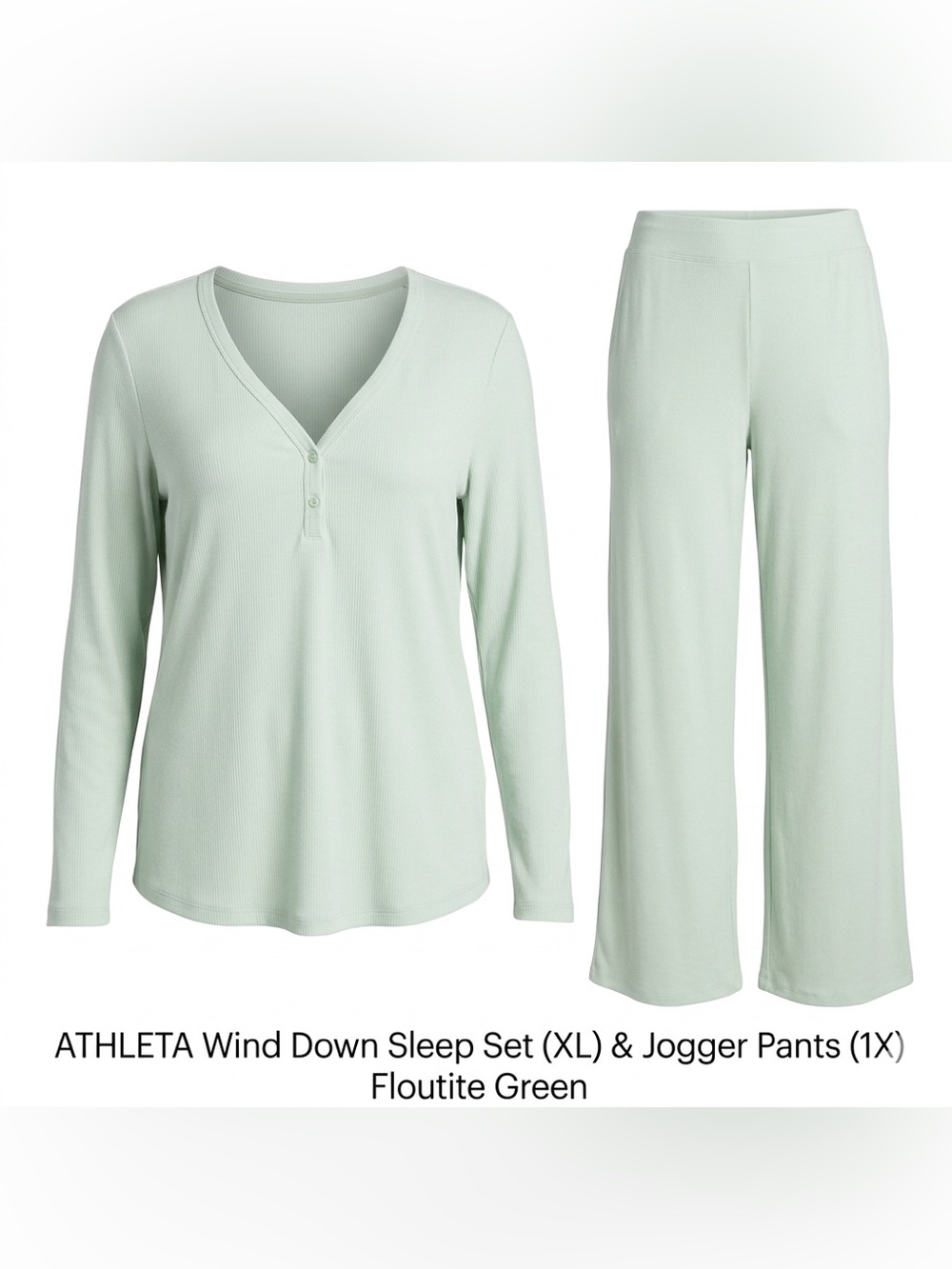 Athleta Wind Down Sleep Set Waffle Henley & Jogger Pants Floutite Green  XL 1X